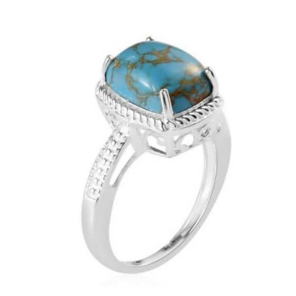 S925 Mojave Blue Turquoise Western Solitaire Ring - Picture 3 of 5
